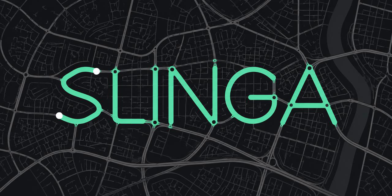 Slinga Atlas concept showing colorful repeated running routes on a dark map-like field